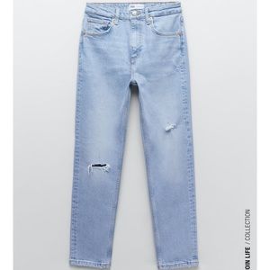 Zara slim fit high rise ripped jeans
